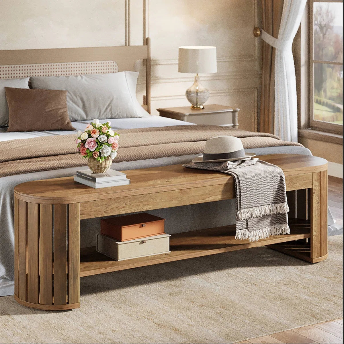 Rustic Wooden Entryway Bench With Storage