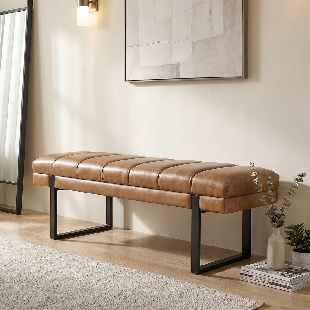 Anahli 52.5'' Wide Channel Tufted Design Vegan Leather Bench