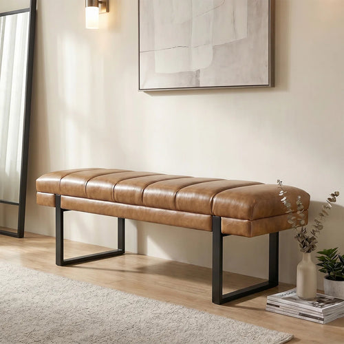 Anahli 52.5'' Wide Channel Tufted Design Vegan Leather Bench