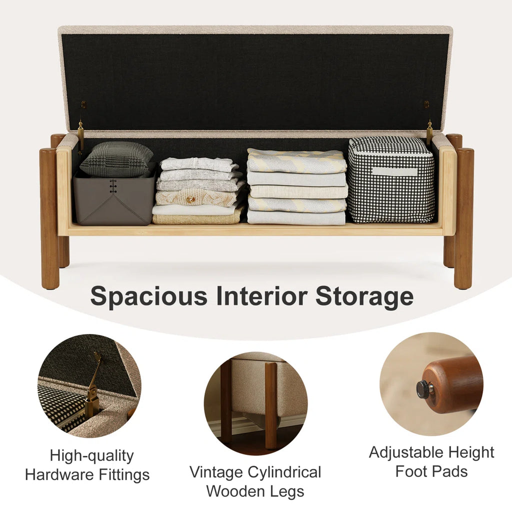 47'' Modern Upholstered Storage Bench With Walnut Wood Legs