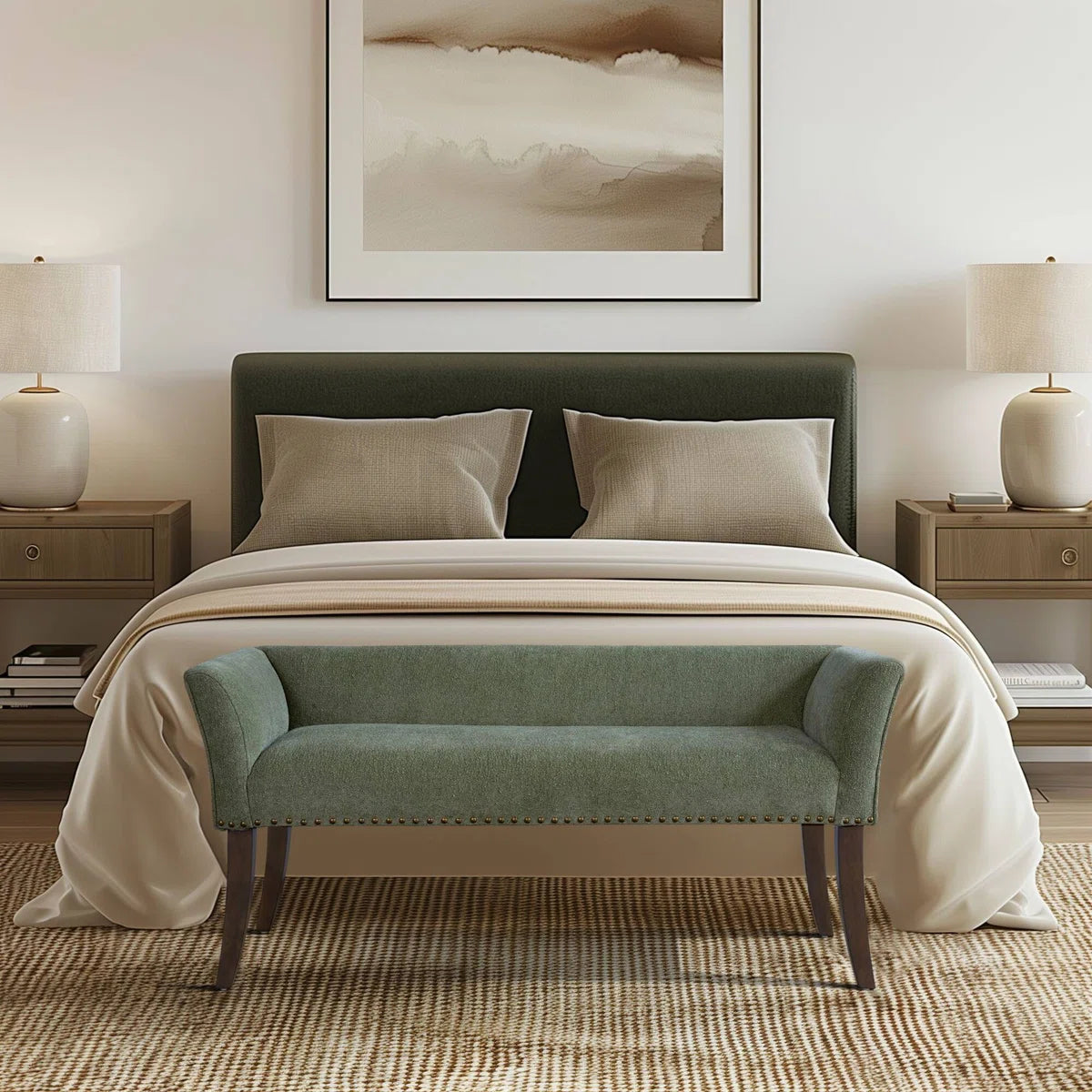 Alfordsville 49.5” Wide Upholstered Nailhead Bench